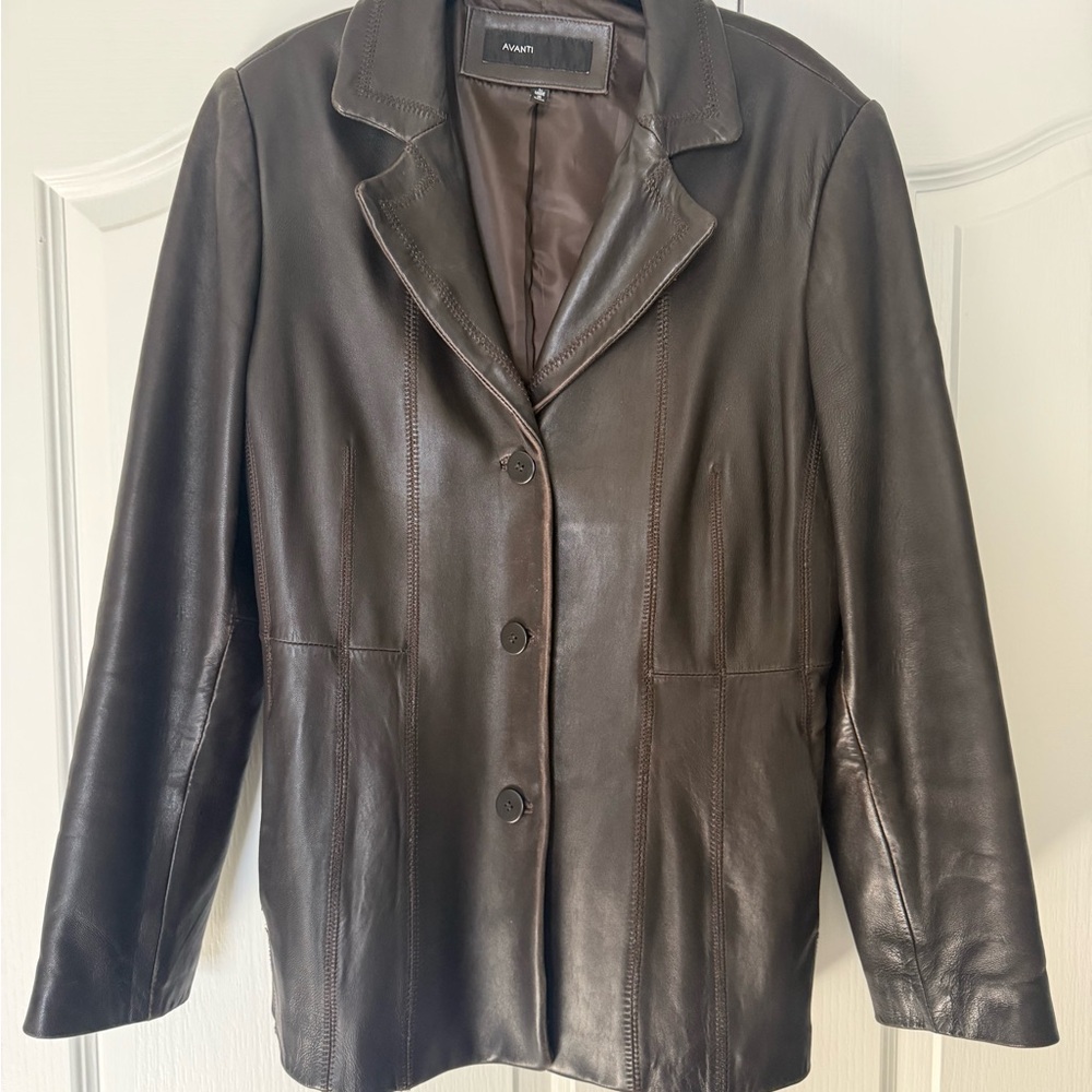 Avanti Women's 90s Dark Brown Tailored Leather Jacket